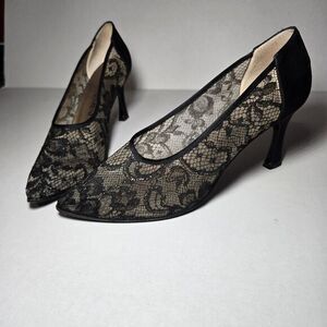 YSL VTG Yves Saint Laurent Satin And Sheer Lace 2" Heels Size 8 Made‎ In Italy
